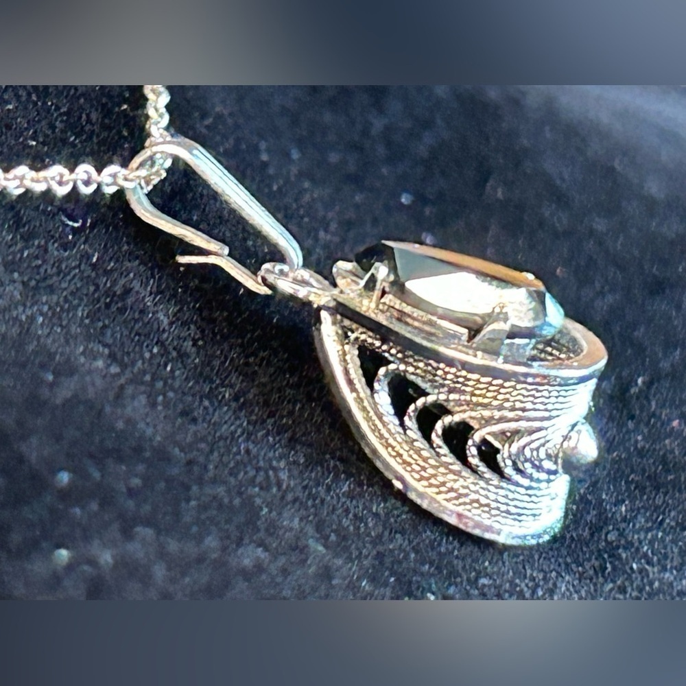Vintage Sterling Filagree Hematite Pendant Only - Picture 4 of 8